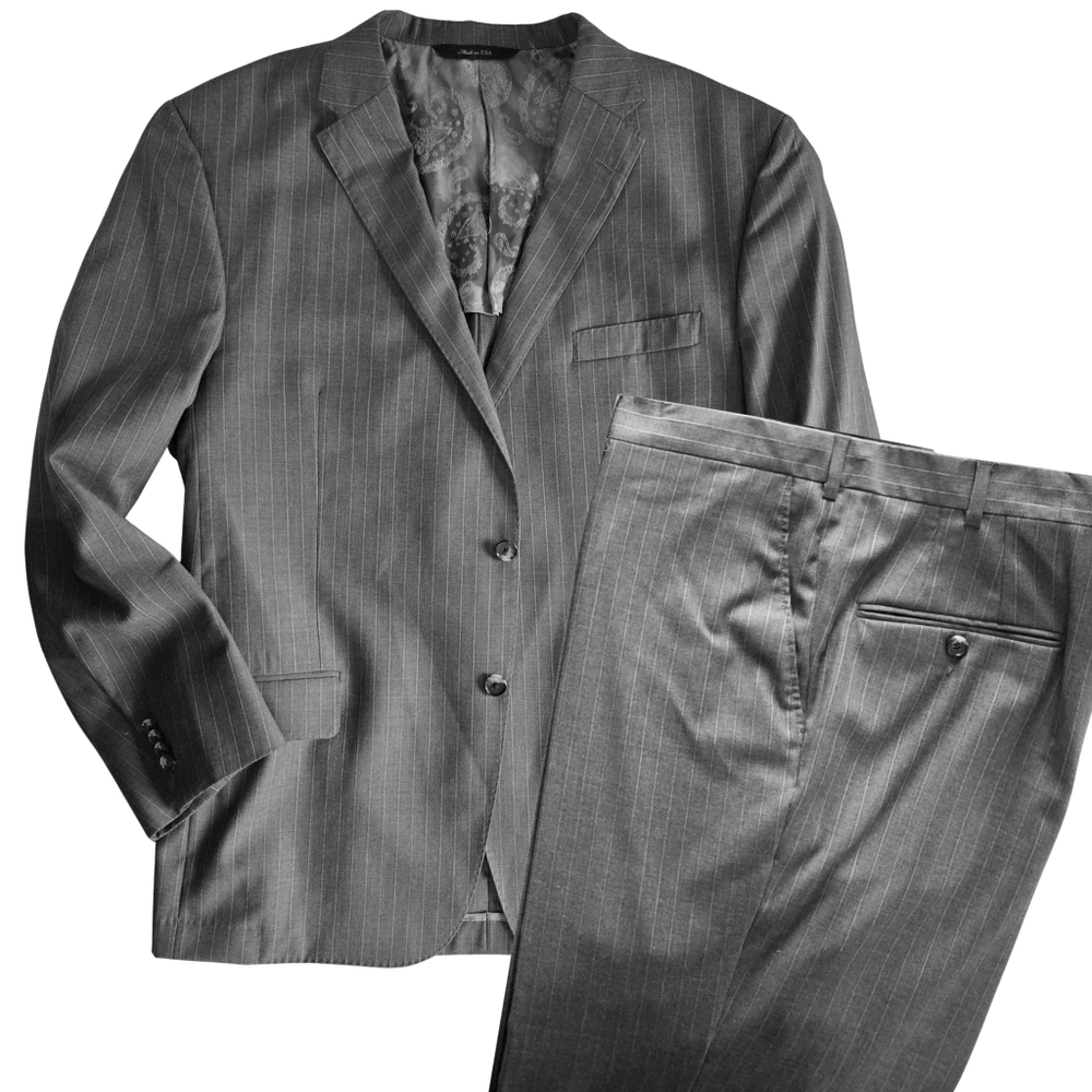 Robert Talbott Estate Gray Pinstripe Suit Jacket Trouser Lightweight 44R 37